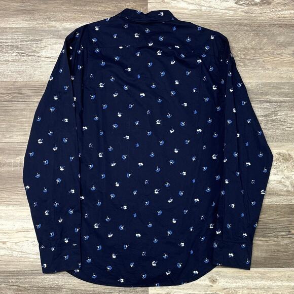 Bonobos Navy Blue White Mens L Slim Fit Floral Pattern Long Sleeve Button Shirt - Picture 3 of 9